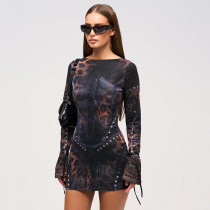 SC Long Sleeve Print Mini Dress GSZM-F24DS269