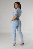 SC Fashion Washed Drawstring Tie Up Denim Jumpsuit LX-3560