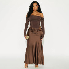 SC One Shoulder Long Sleeve Slim Maxi Dress GSZM-J25DS361