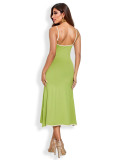 SC Backless Contrast Color Sling Midi Dress GZJF-10131