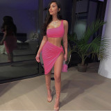 SC Single Shoulder Tank Top Irregular Skirt 2 Piece Set YMYF-0896