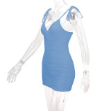 SC V Neck Tie Up Backless Mini Dress YMYF-9256