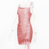 SC Solid Color Drawstring Midi Dress GZJF-5574