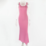 SC Solid Color Sling Maxi Dress GZJF-10133