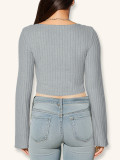 SC V Neck Drawstring Flare Sleeve Short Tops GZJF-2582