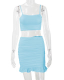 SC Sexy Sling Vest Ruched Two Piece Skirts Set YMYF-0881