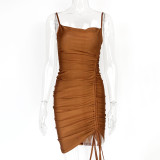 SC Solid Color Drawstring Midi Dress GZJF-5574