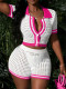 SC Contrast Color Short Sleeve Knits Two Piece Shorts Set QXTF-83038