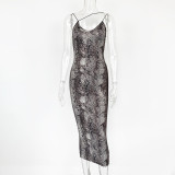 SC Print V Neck Backless Maxi Dress GZJF-1632