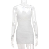 SC V Neck Tie Up Backless Mini Dress YMYF-9256