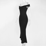 SC One Shoulder Solid Color Maxi Dress GZJF-10152