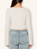 SC V Neck Drawstring Flare Sleeve Short Tops GZJF-2582
