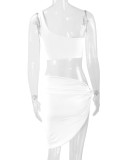 SC Single Shoulder Tank Top Irregular Skirt 2 Piece Set YMYF-0896
