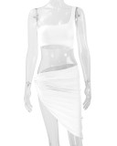 SC Single Shoulder Tank Top Irregular Skirt 2 Piece Set YMYF-0896