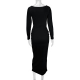 SC Hollow Out Long Sleeve High Split Maxi Dress YMYF-9380