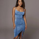 SC Solid Color Drawstring Midi Dress GZJF-5574