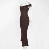 SC One Shoulder Solid Color Maxi Dress GZJF-10152
