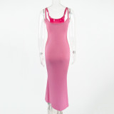 SC Solid Color Sling Maxi Dress GZJF-10133