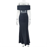 SC One Shoulder Mesh Patchwork Maxi Dress GJYO-303777