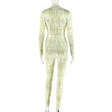 SC V Neck Print Ruched Slim Jumpsuit GJYO-006293
