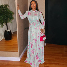 SC Ruched Print Long Sleeve Maxi Dress GJYO-303706