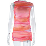 SC Sleeveless Color Block Print Mini Dress GJYO-759397