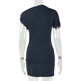 SC Solid Color Slash Neck Ruched Bodycon Dress GJYO-303759