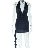 SC Deep V Neck Halterneck Backless Mini Dress GJYO-759523