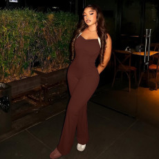 SC Solid Color Sling Backless Flare Jumpsuit GJYO-006295