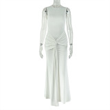 SC Sleeveless Solid Color Backless Maxi Dress GJYO-303622