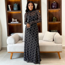 SC Printed Homewear High Neck Long-Sleeve Maxi Dress GJYO-303662