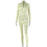 SC V Neck Print Ruched Slim Jumpsuit GJYO-006293