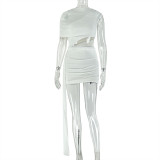 SC Solid Color Irregular Ruched Mini Dress GJYO-303779