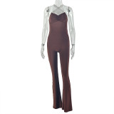 SC Solid Color Sling Backless Flare Jumpsuit GJYO-006295