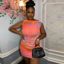 SC Sleeveless Color Block Print Mini Dress GJYO-759397