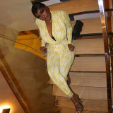SC V Neck Print Ruched Slim Jumpsuit GJYO-006293