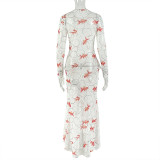 SC Print Long Sleeve Ruched Ruffles Maxi Dress GJYO-303710