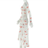 SC Print Long Sleeve Ruched Ruffles Maxi Dress GJYO-303710