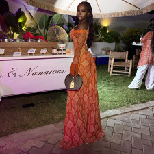 SC Single Shoulder Long Sleeve Print Maxi Dress GJYO-303709