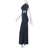 SC One Shoulder Mesh Patchwork Maxi Dress GJYO-303777