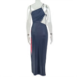 SC Print Color Block Slash Neck Maxi Dress GJYO-303670