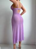 SC Sheer Mesh Backless High-Slit Sling Dress YQ-W873