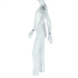 SC Halterneck Solid Color Tie Up Tops Tight Pants Set GJYO-919111