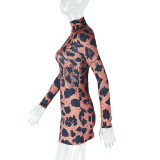 SC Leopard Print Long Sleeve Bodycon Dress GJYO-302099