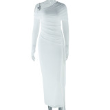 SC Solid Color Off Shoulder Mesh Maxi Dress GJYO-300963