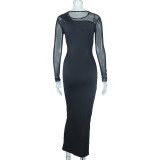 SC Mesh Patchwork Long Sleeve Bodycon Dress GJYO-297666