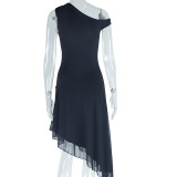SC Solid Color Sleeveless Irregular Midi Dress GJYO-300765