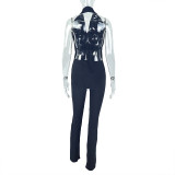 SC Halterneck Solid Color Tie Up Tops Tight Pants Set GJYO-919111