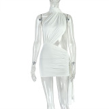SC Sexy Patchwork Backless Ruched Irregular Mini Dress GJYO-303053