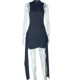 SC Sleeveless Solid Color Ruched Mini Dress GJYO-302252